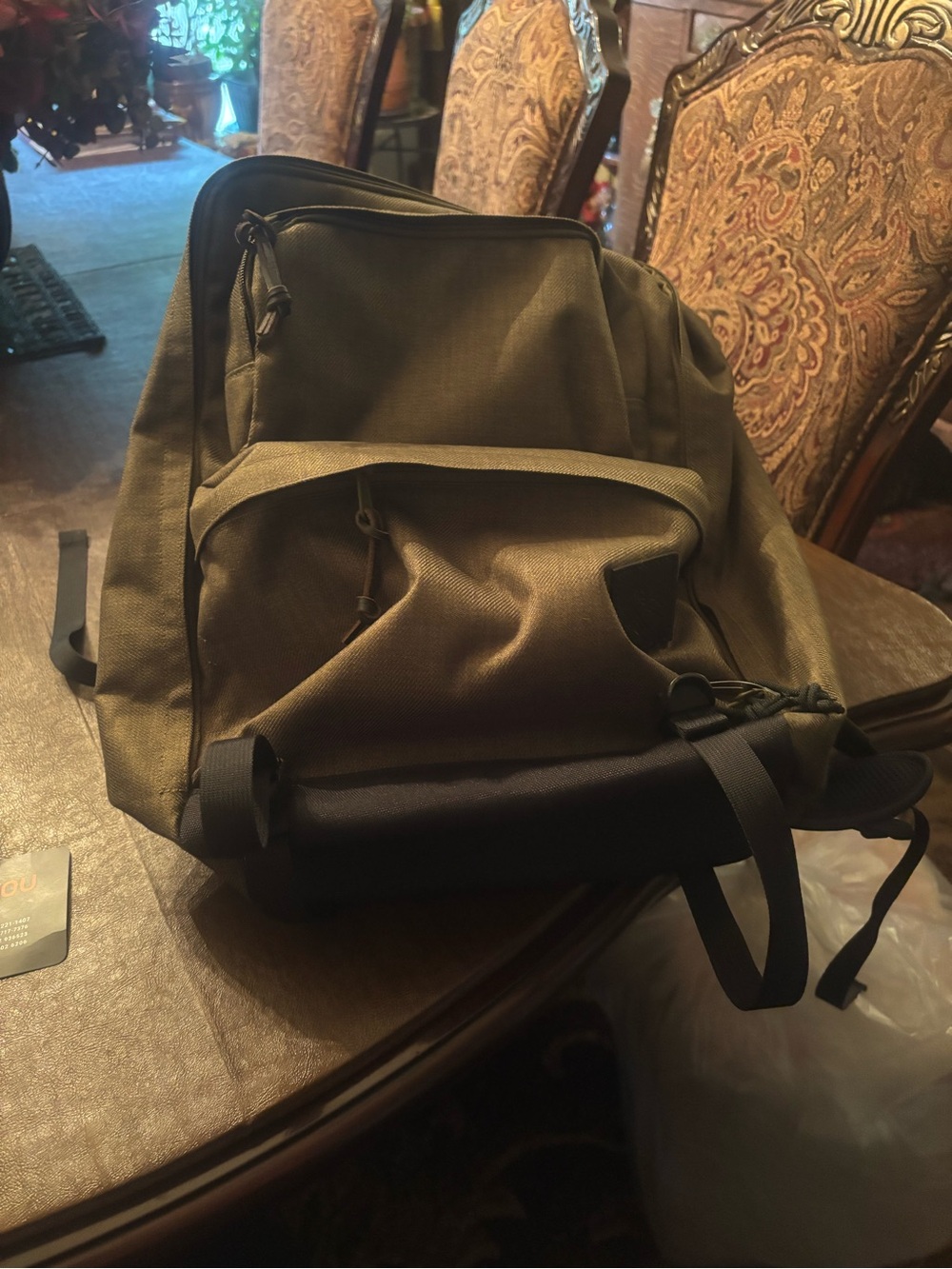 Timberland Dark Olive Green Canvas Backpack with Black Accents